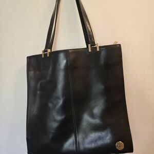 Black Leather Tote Bag with Gold Accent